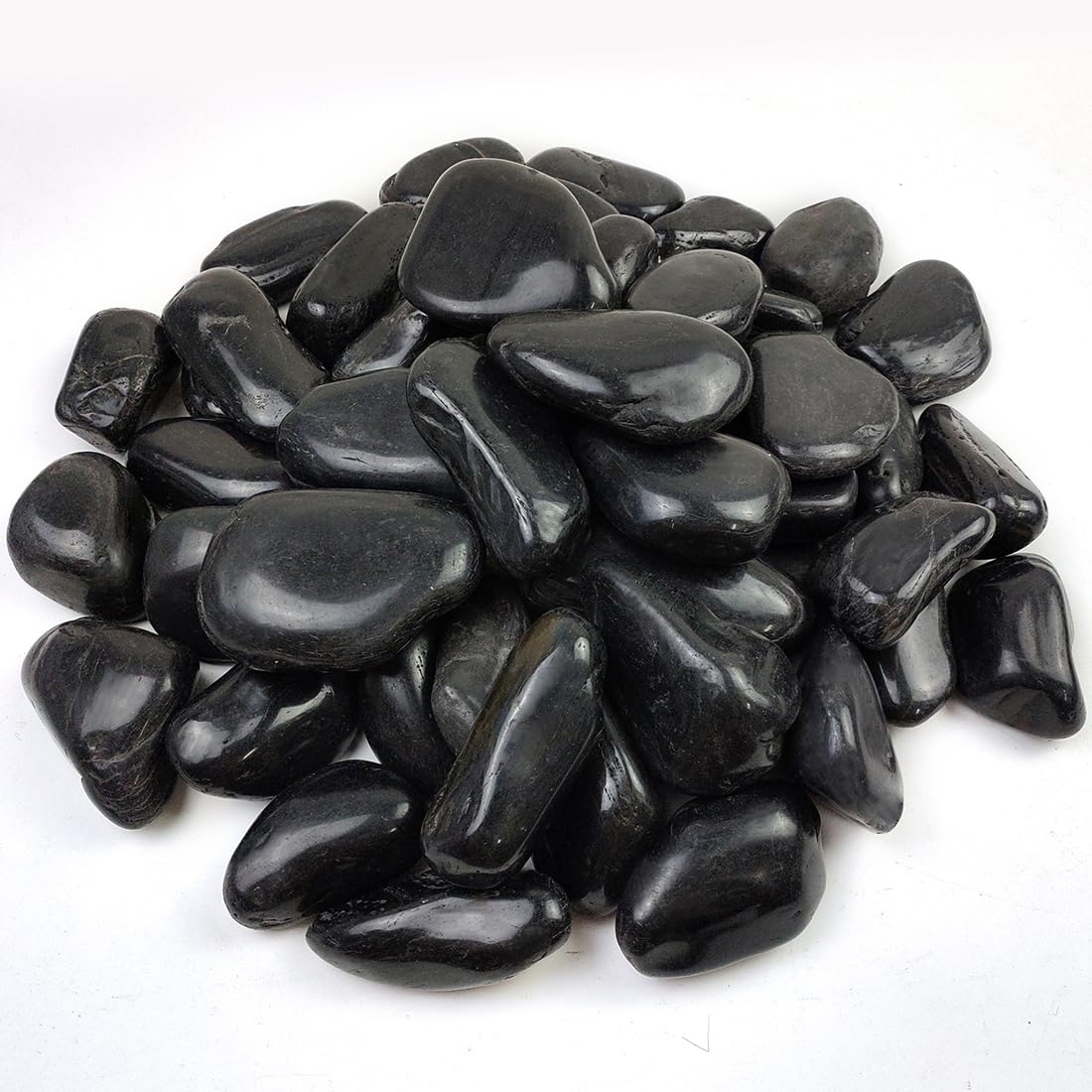 YISZM front packaging of 20 lb black river rocks showing product weight and smooth finish