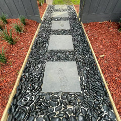 YISZM pebbles used around a pond edge protecting soil and enhancing water feature aesthetics