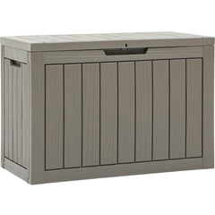 YITAHOME deck box front view showing compact storage and seating benefit