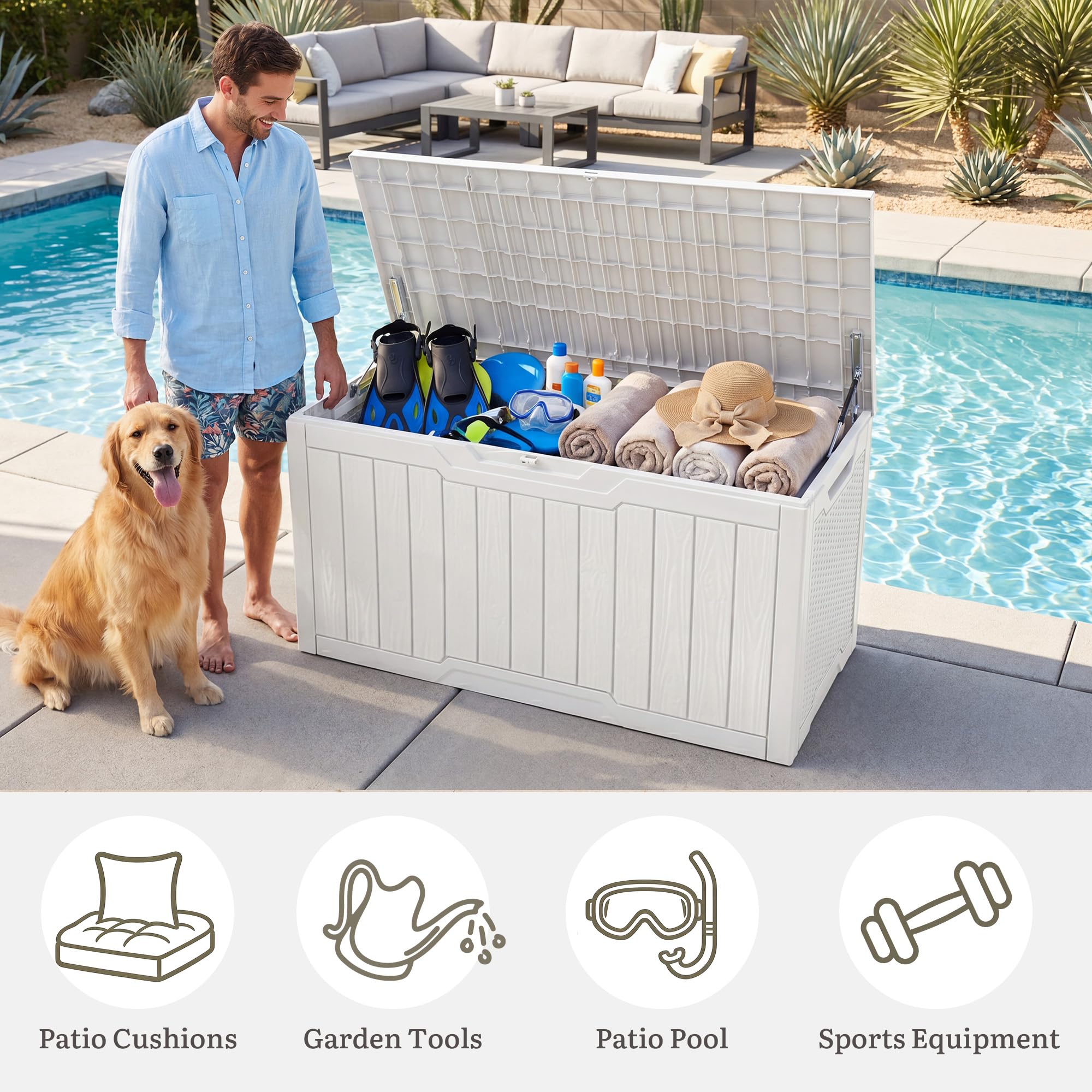 YITAHOME deck box on patio illustrating weatherproof outdoor use