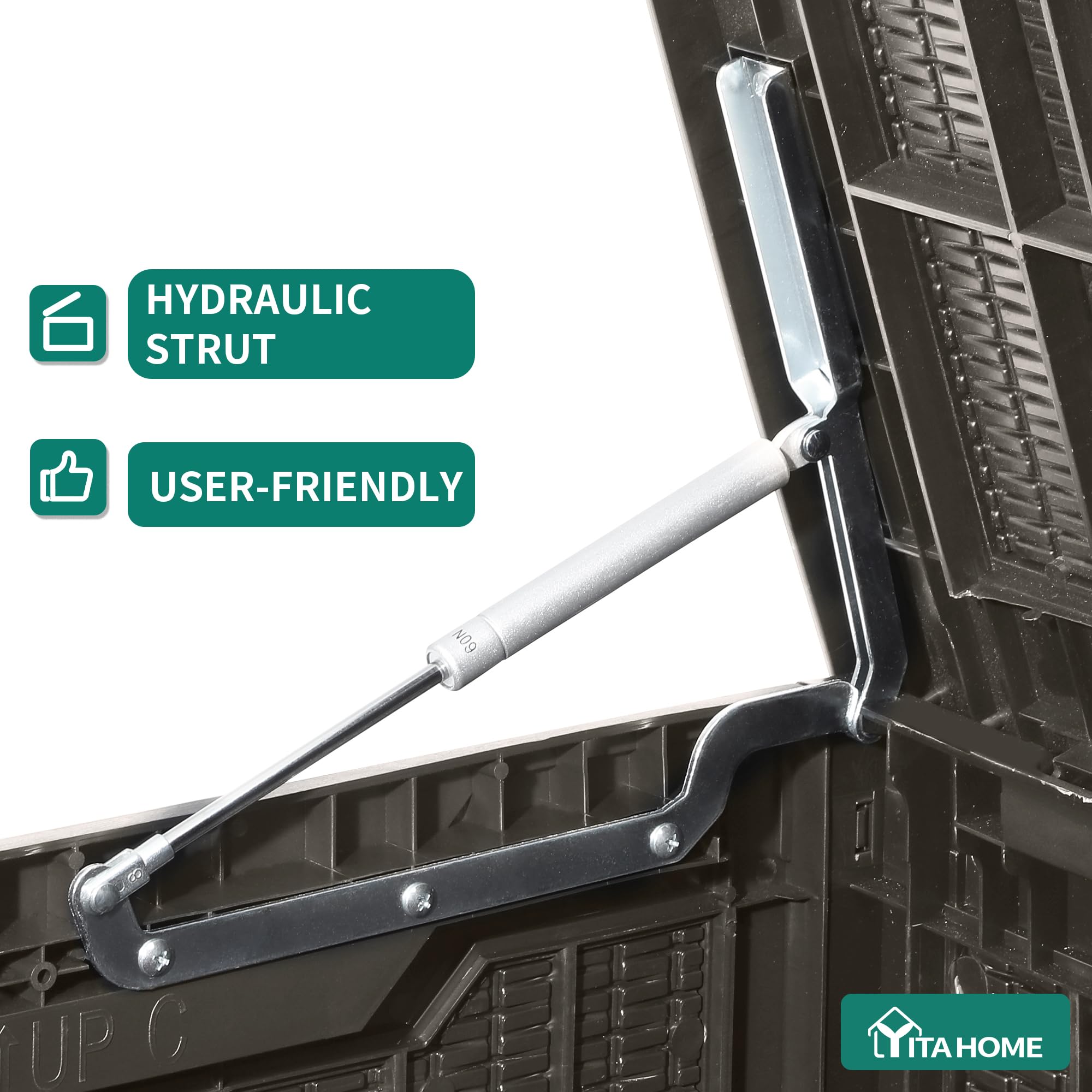 YITAHOME deck box open lid demonstrating easy access to stored items