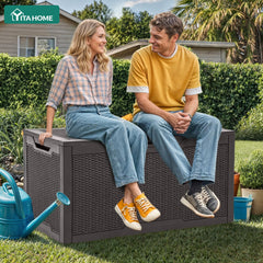 YITAHOME open lid showing 100-gallon interior and organized storage benefit