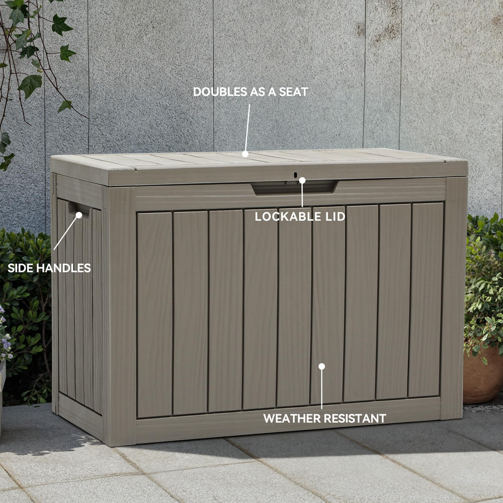 YITAHOME deck box next to chair to show size and placement benefit