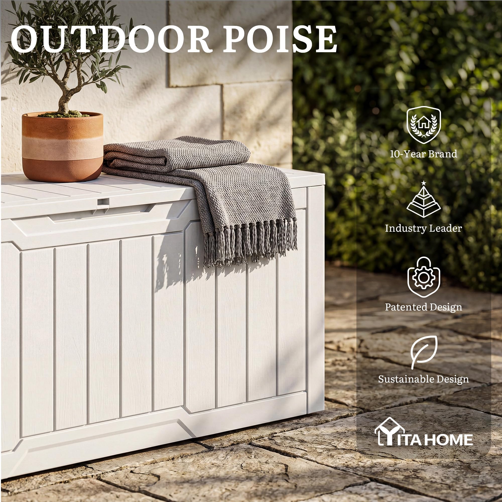 YITAHOME next to patio cushions showing size and storage scale