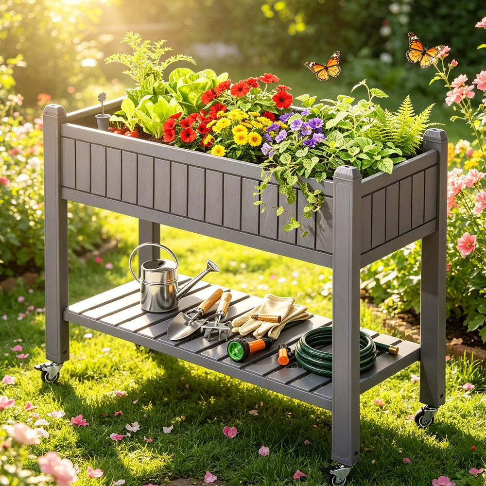 YITAHOME front view of elevated garden bed showing full planter and mobility benefits