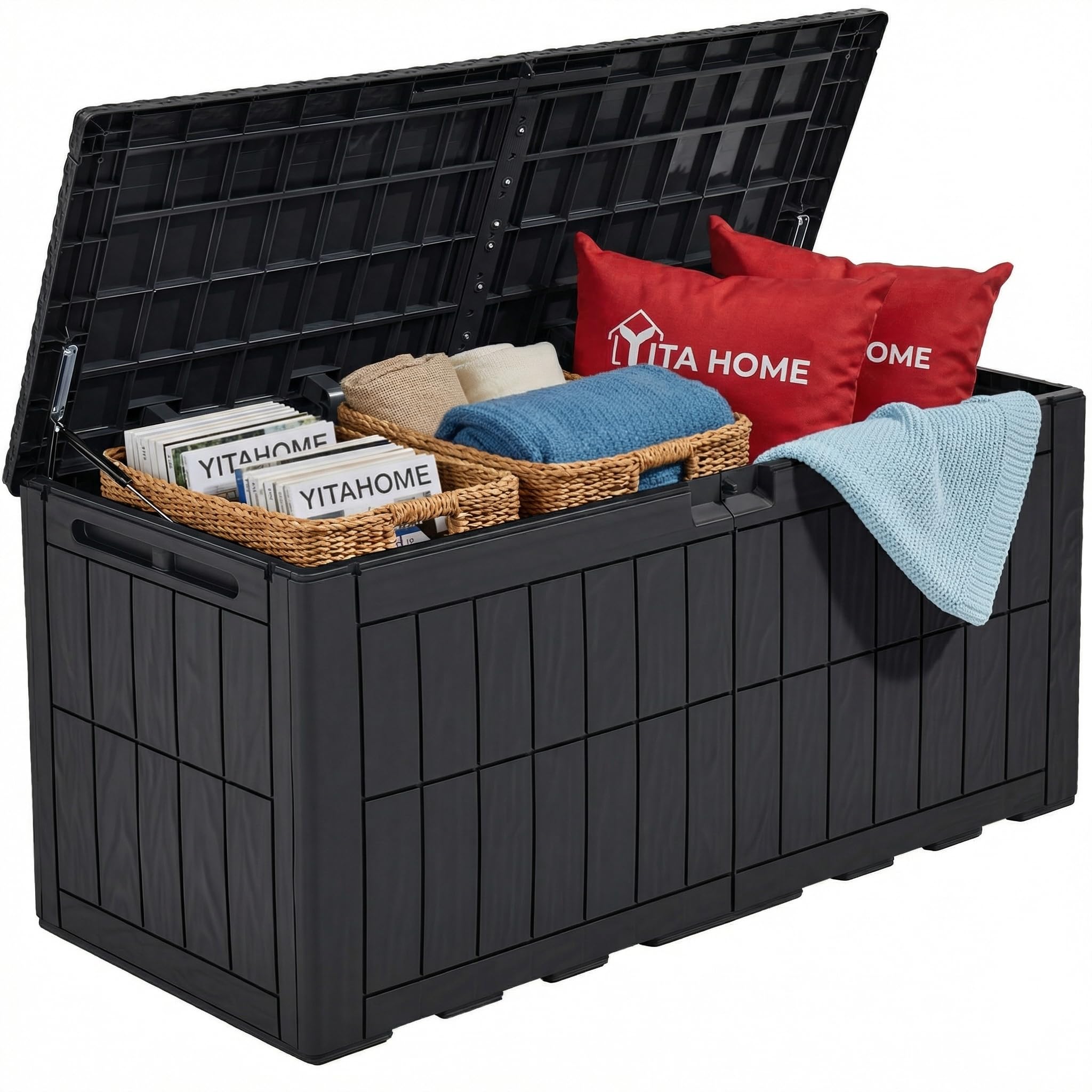 YITAHOME front-facing deck box shown on patio providing organized storage
