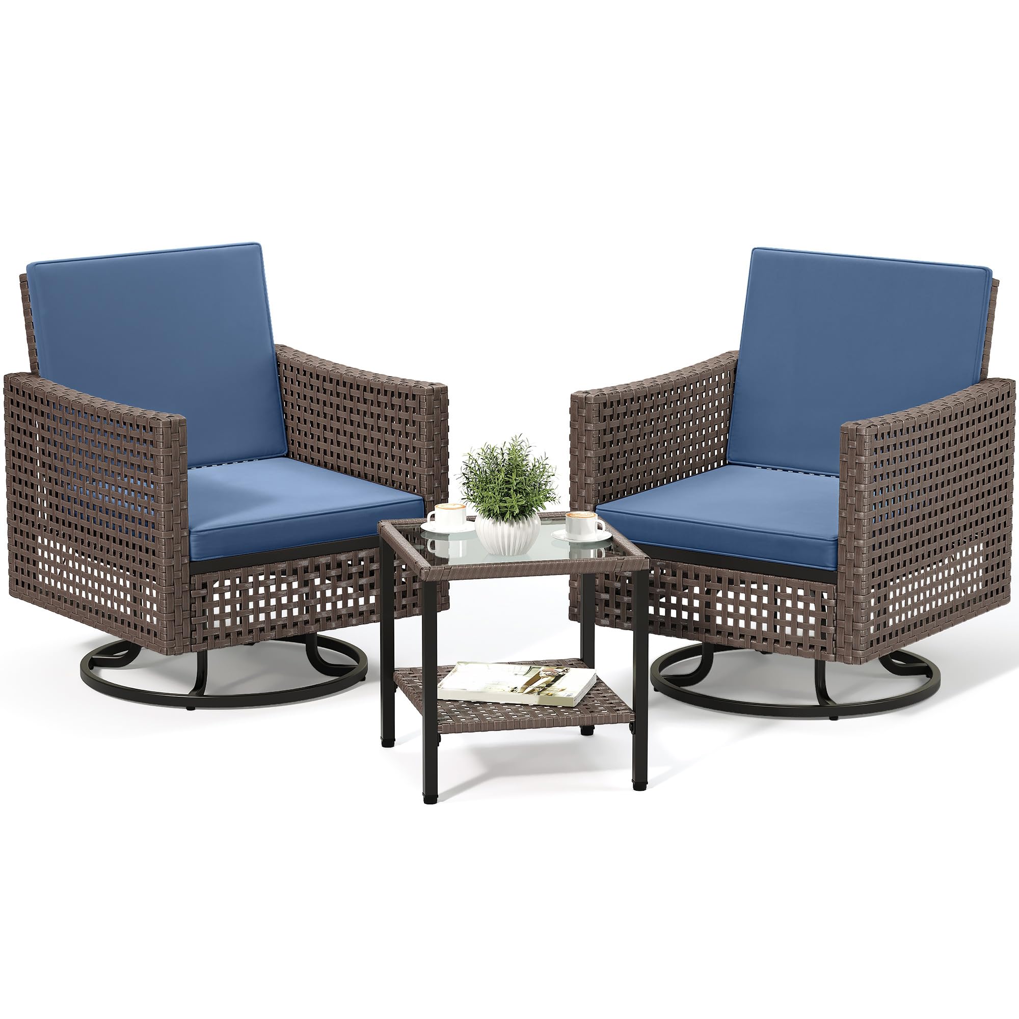 YITAHOME front view of blue 3-piece patio set showing compact design and comfort