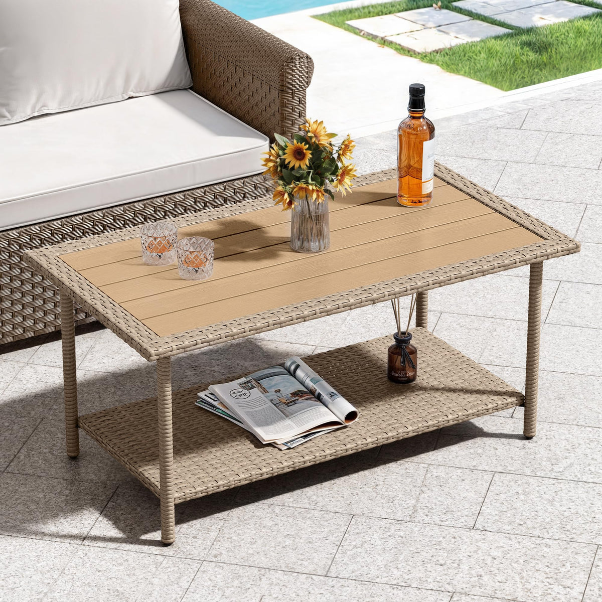 YITAHOME front view brown wicker table showing balanced design and curb appeal