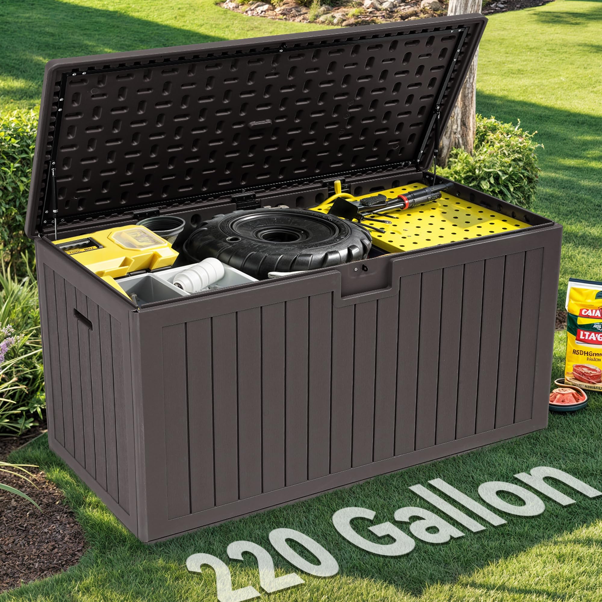 YITAHOME front view of deck box showing large storage and neat appearance