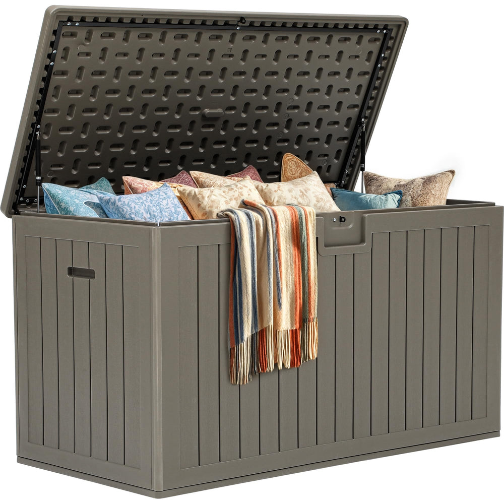 YITAHOME front view of deck box showing spacious storage and neat design
