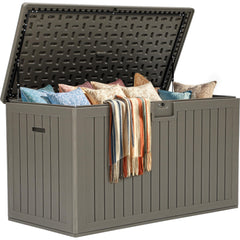 YITAHOME front view of deck box showing spacious storage and neat design