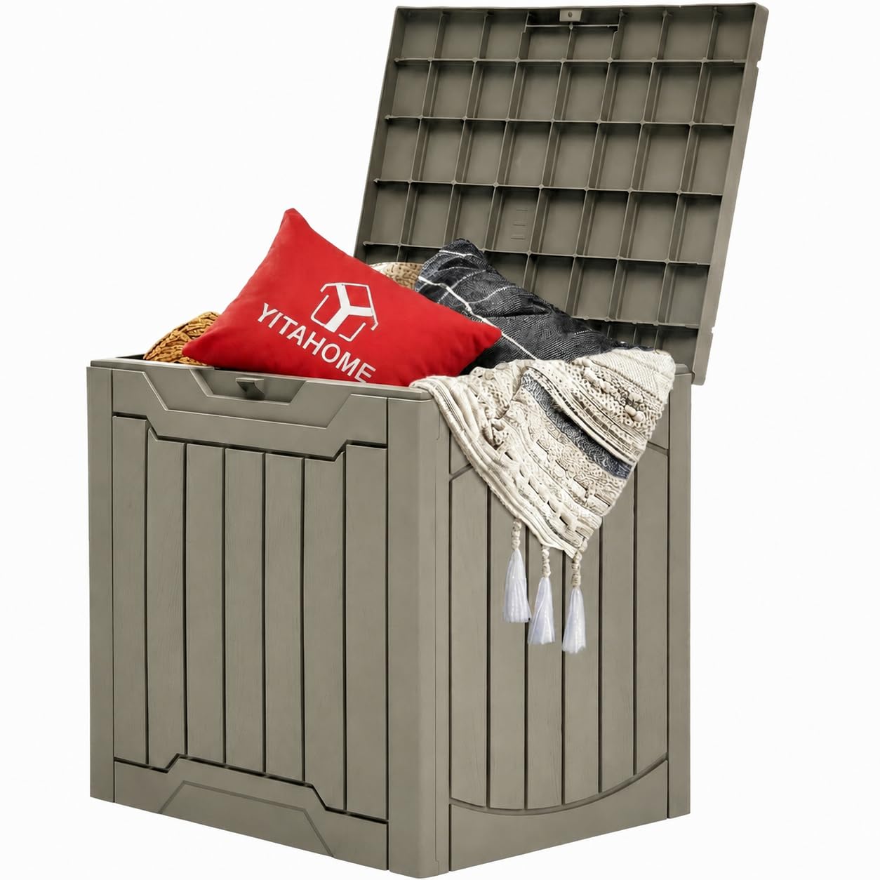 YITAHOME front view of deck box showing compact storage benefit