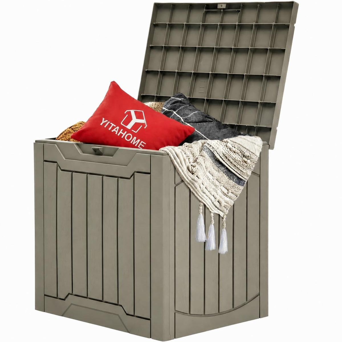 YITAHOME front view of deck box showing compact storage benefit