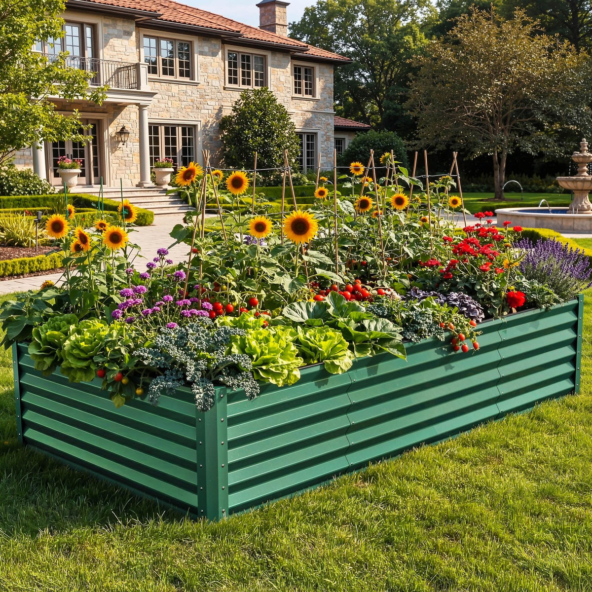 YITAHOME front view of galvanized raised bed showing durable structure and roomy planting area