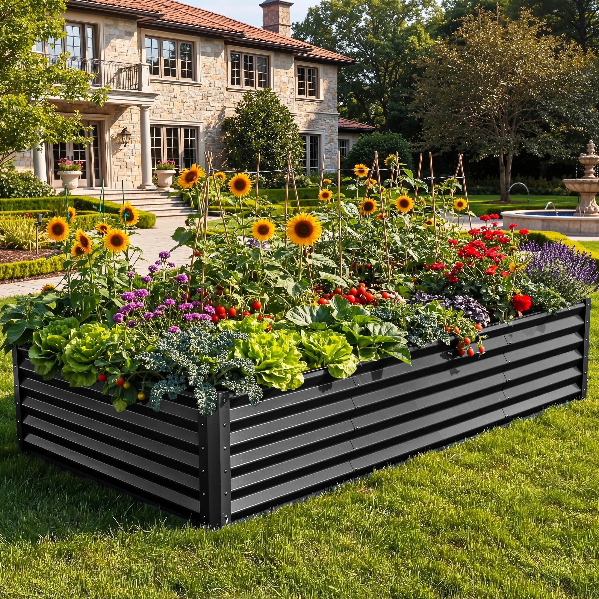 YITAHOME front view of galvanized raised garden bed showing large planting area and durability