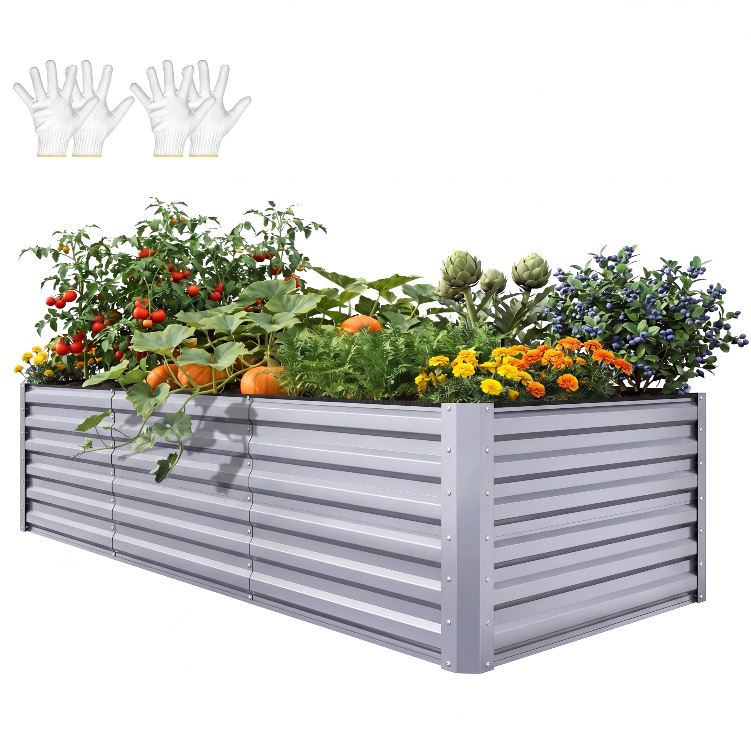 YITAHOME front view of galvanized raised bed showing roomy planting area and stability