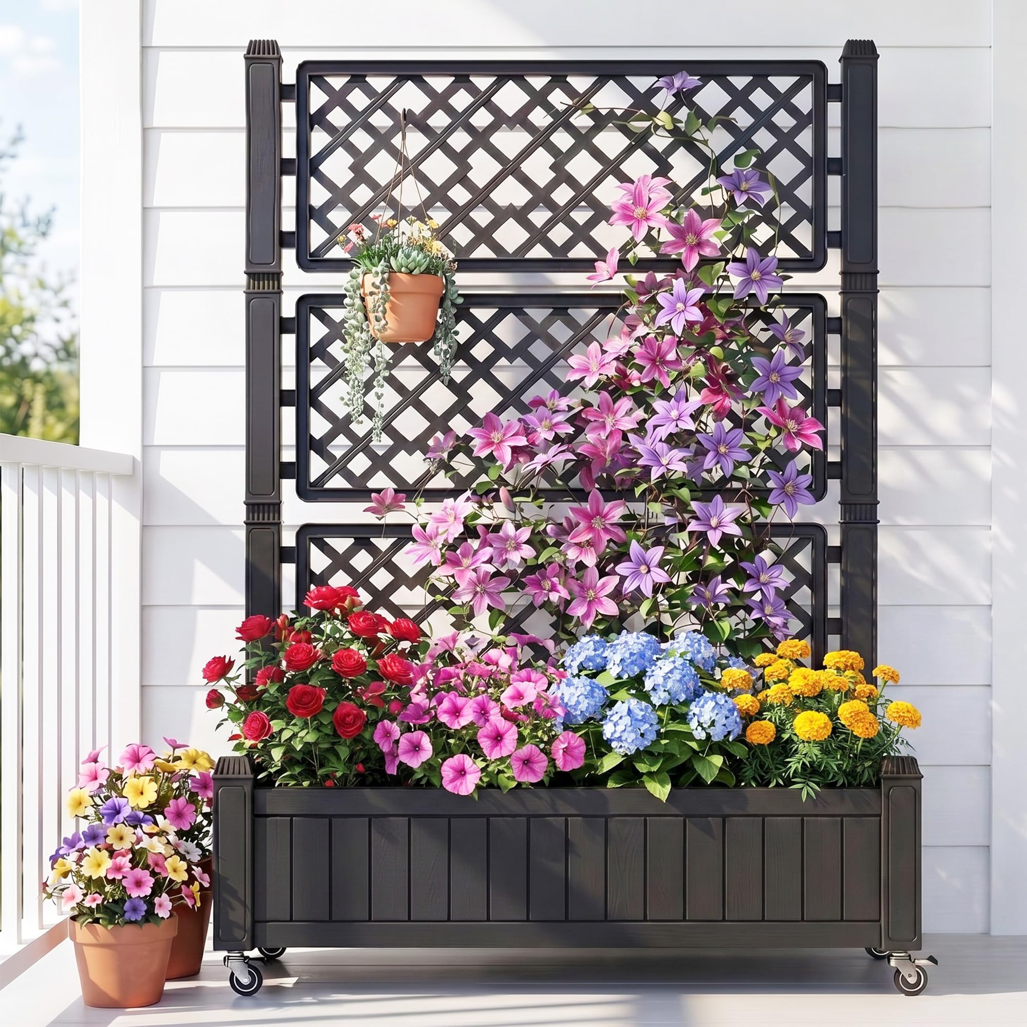 YITAHOME front view of planter with trellis, showing space-saving vertical growth benefit