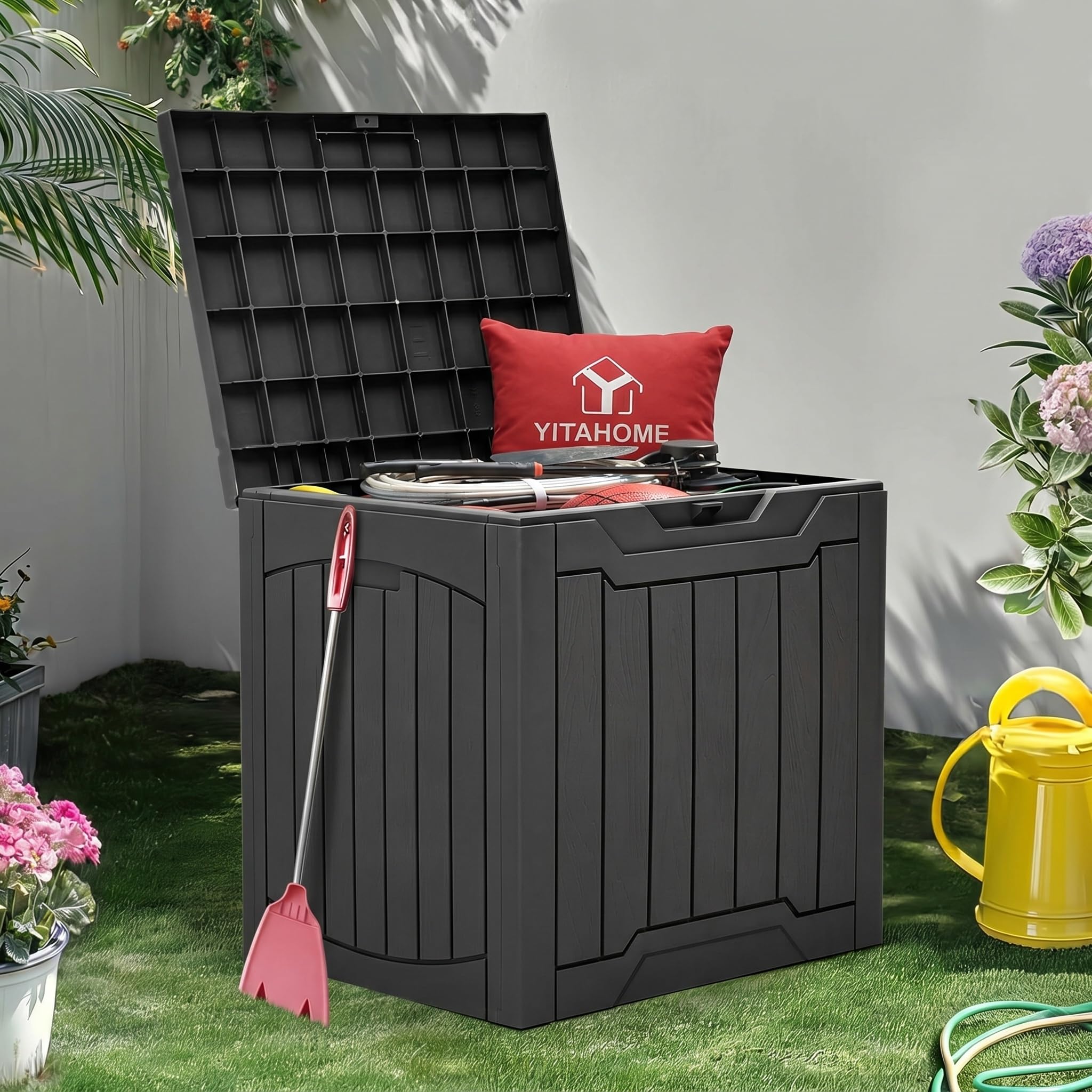 YITAHOME front view showing compact outdoor storage and tidy patio