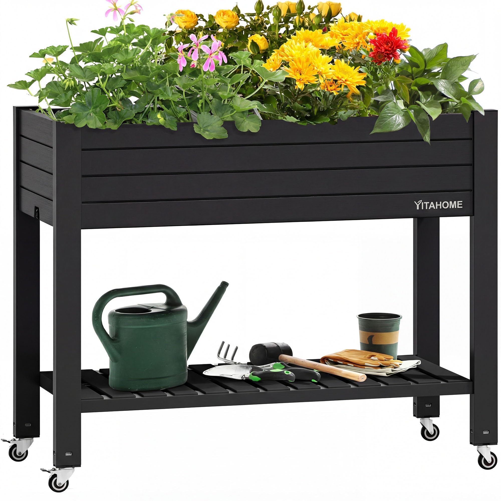 YITAHOME front view of elevated resin planter showing capacity and finish
