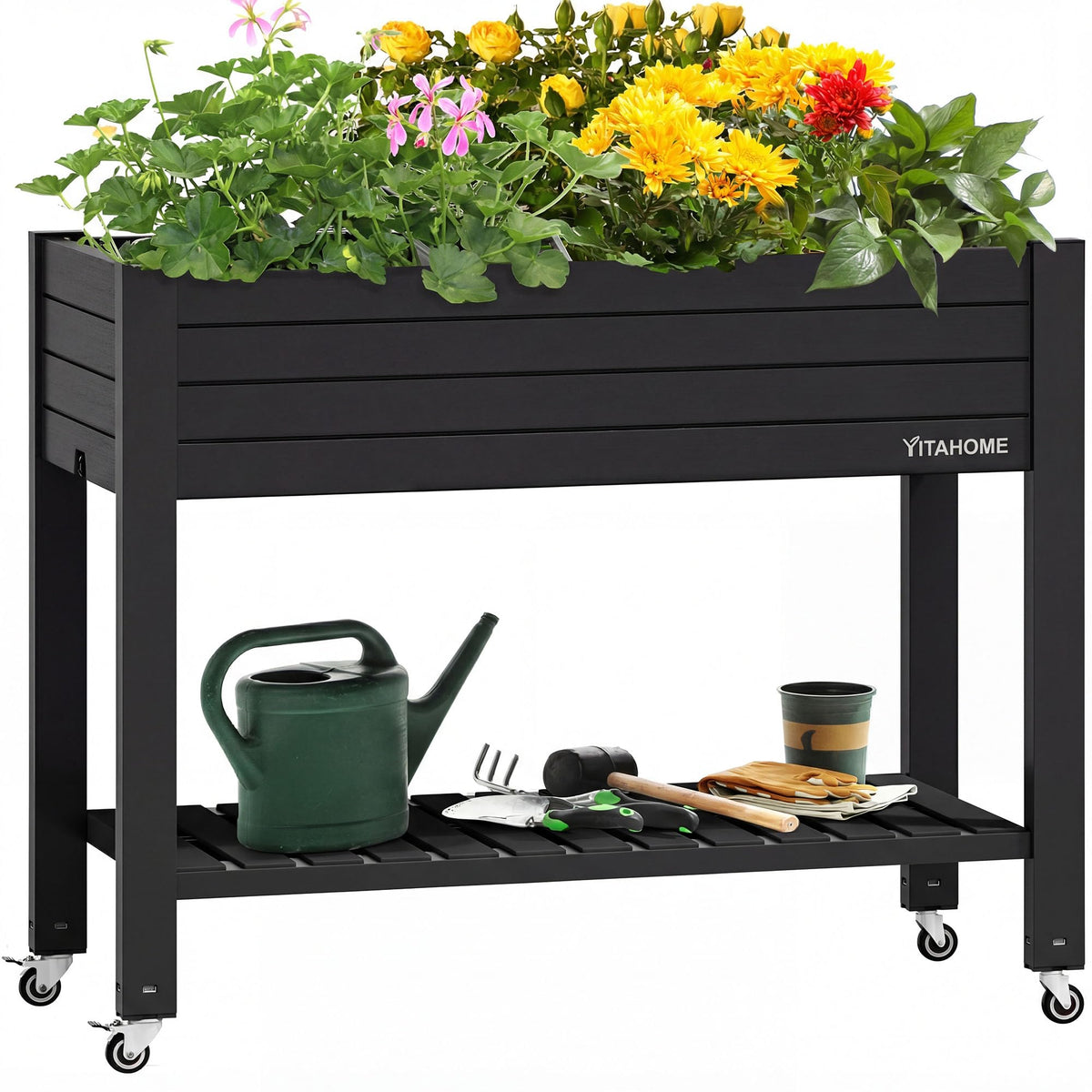 YITAHOME front view of elevated resin planter showing capacity and finish