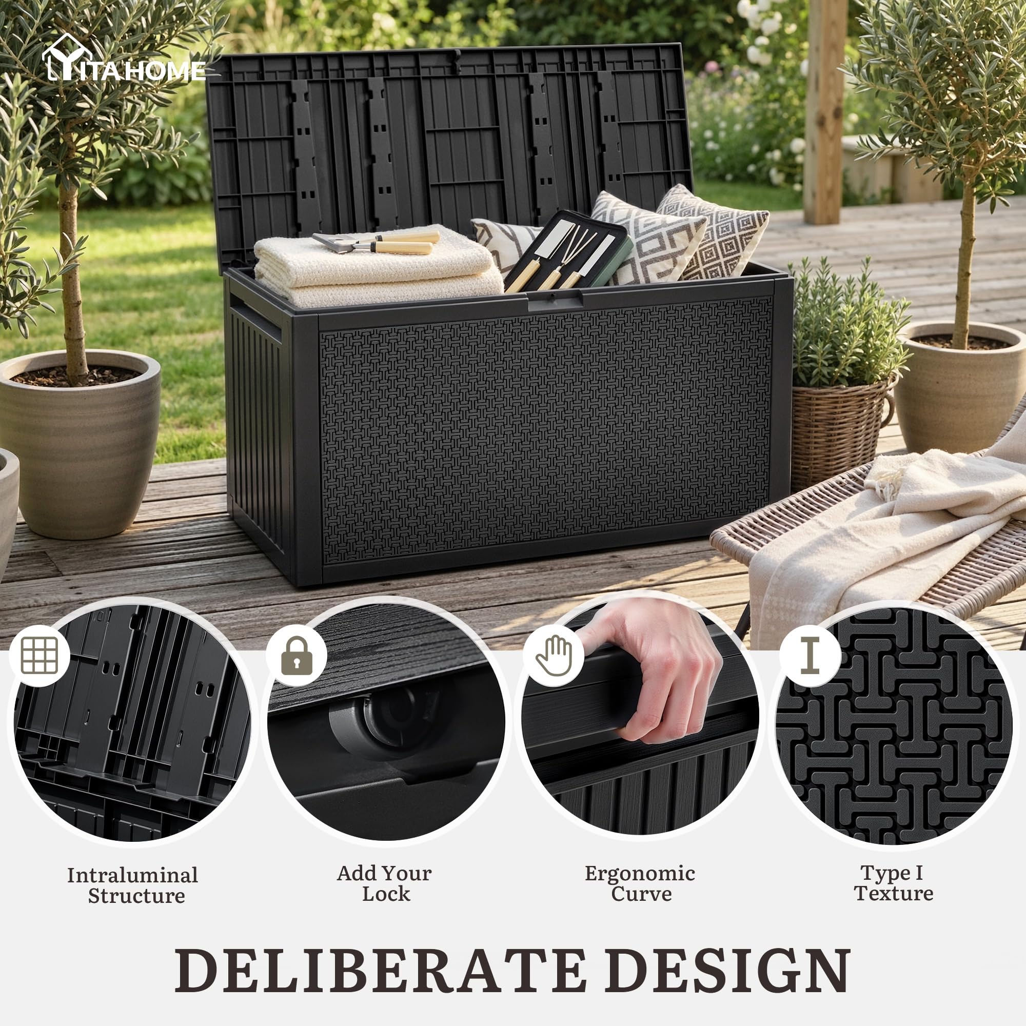 YITAHOME open lid interior showing roomy 95-gallon capacity for cushions and gear