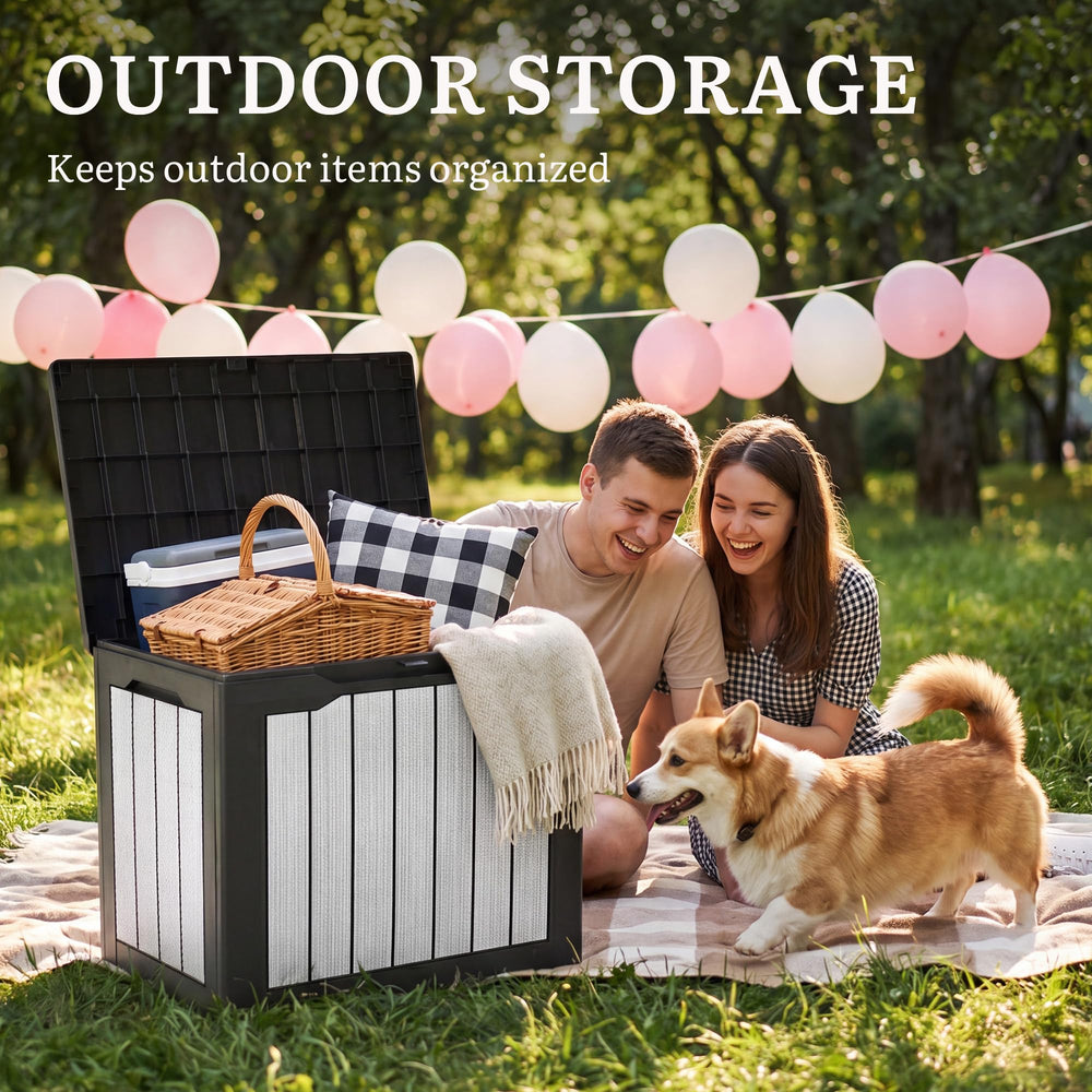 YITAHOME deck box on patio with cushions showing multifunctional bench and decor benefit
