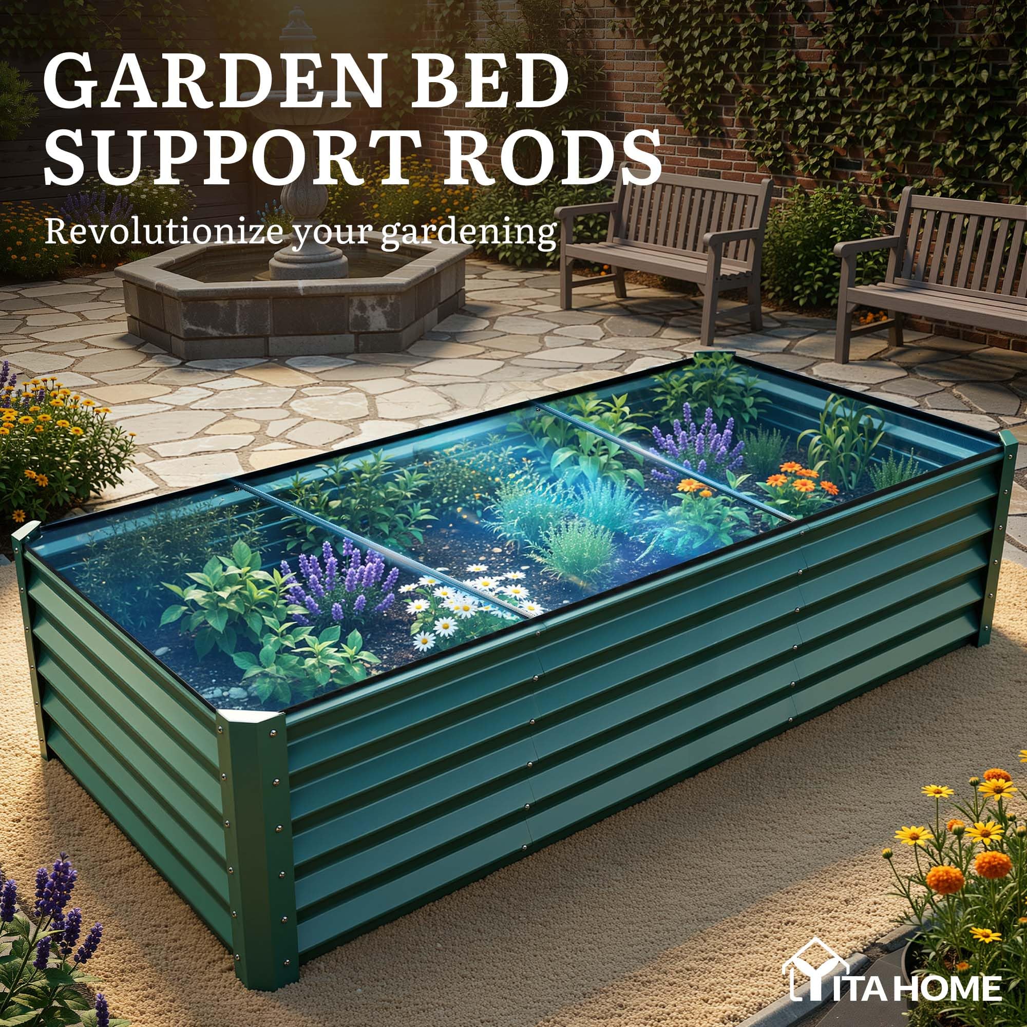 YITAHOME planted raised bed showing vegetables thriving in ample, organized rows