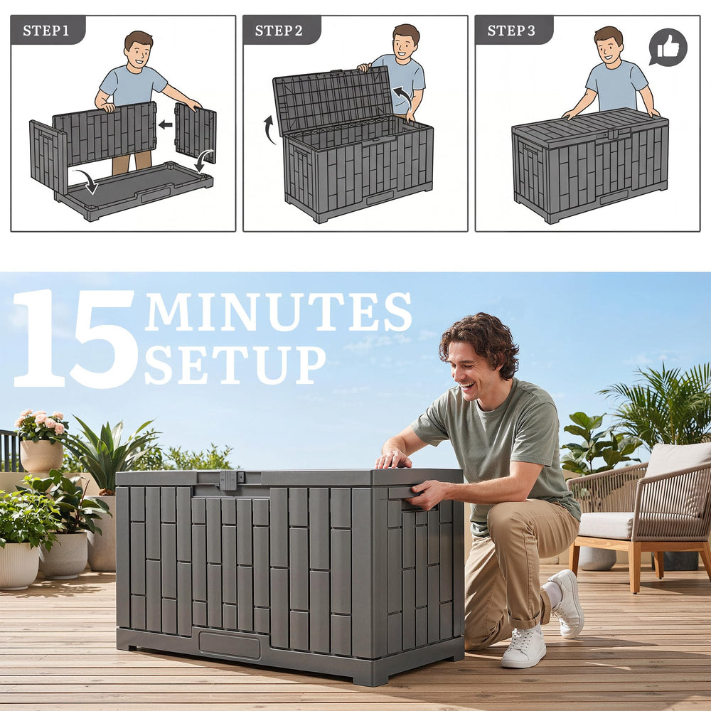YITAHOME poolside with floats illustrating weatherproof storage benefit