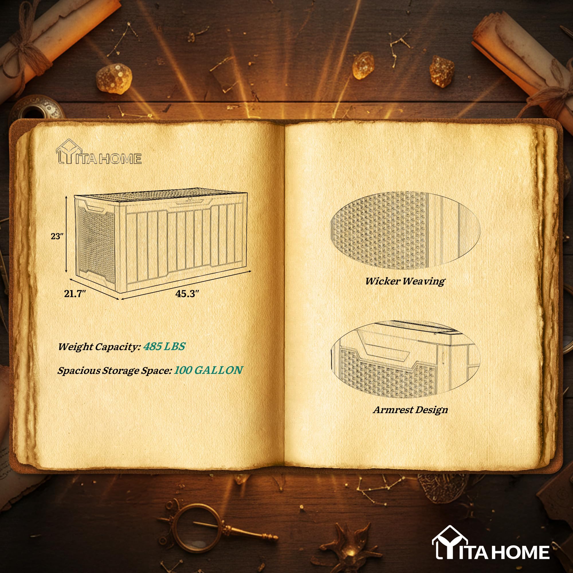 YITAHOME next to stacked cushions showing true 100-gallon capacity
