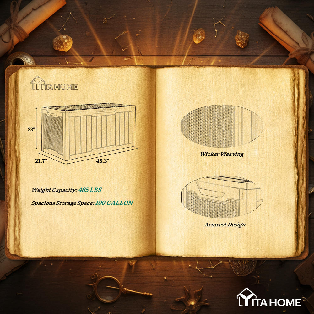 YITAHOME next to stacked cushions showing true 100-gallon capacity