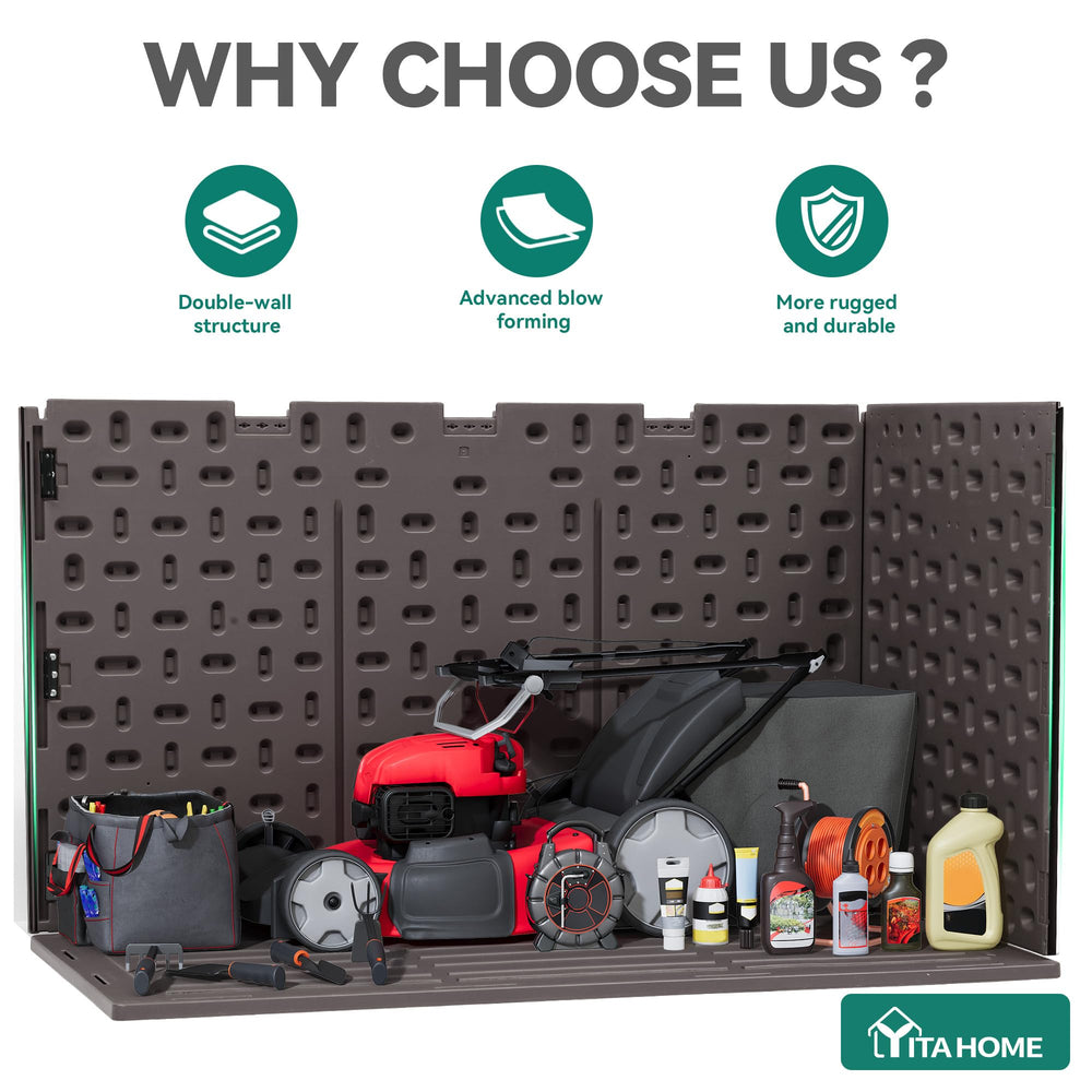 YITAHOME deck box used as seating holding people to show 990 lb capacity