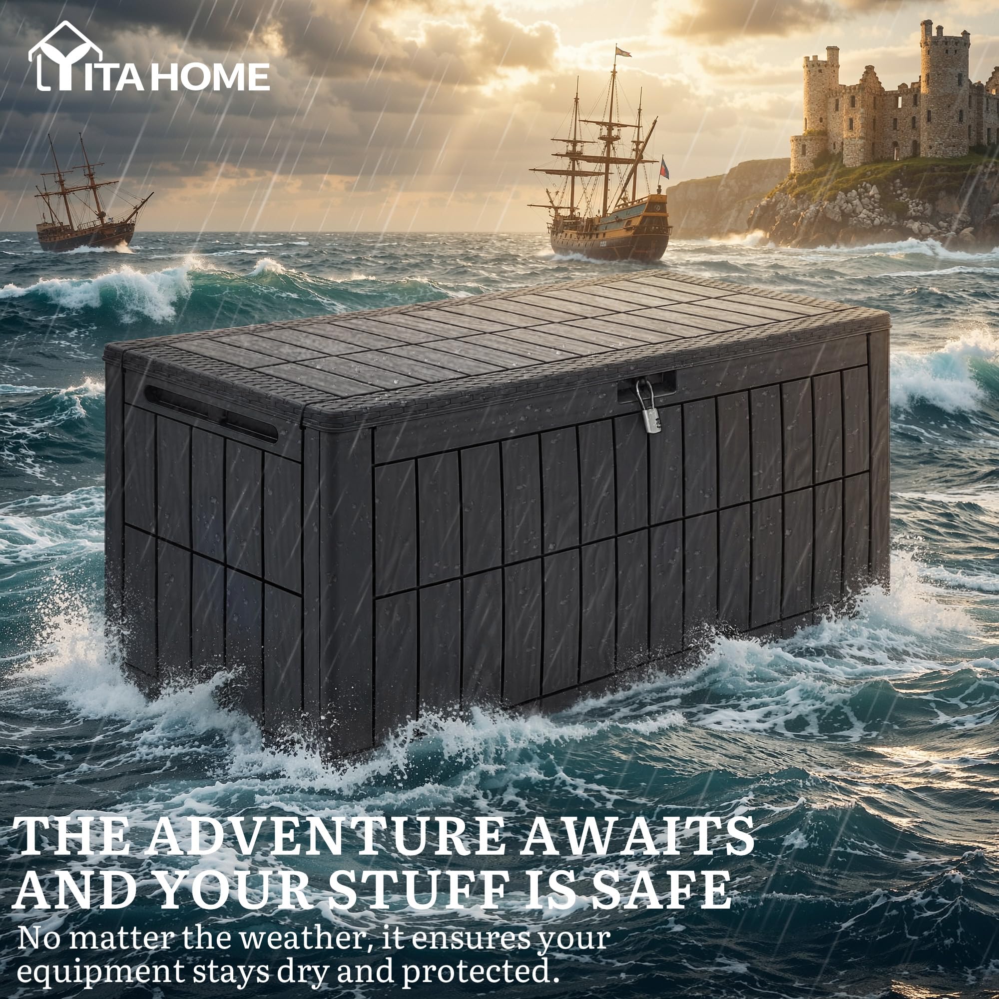 YITAHOME side handle being used to move the deck box easily