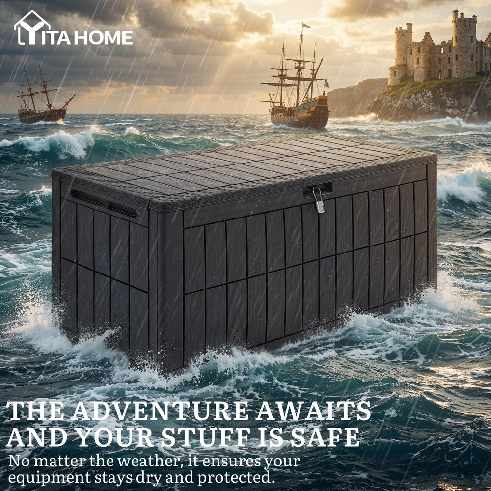 YITAHOME side handle being used to move the deck box easily