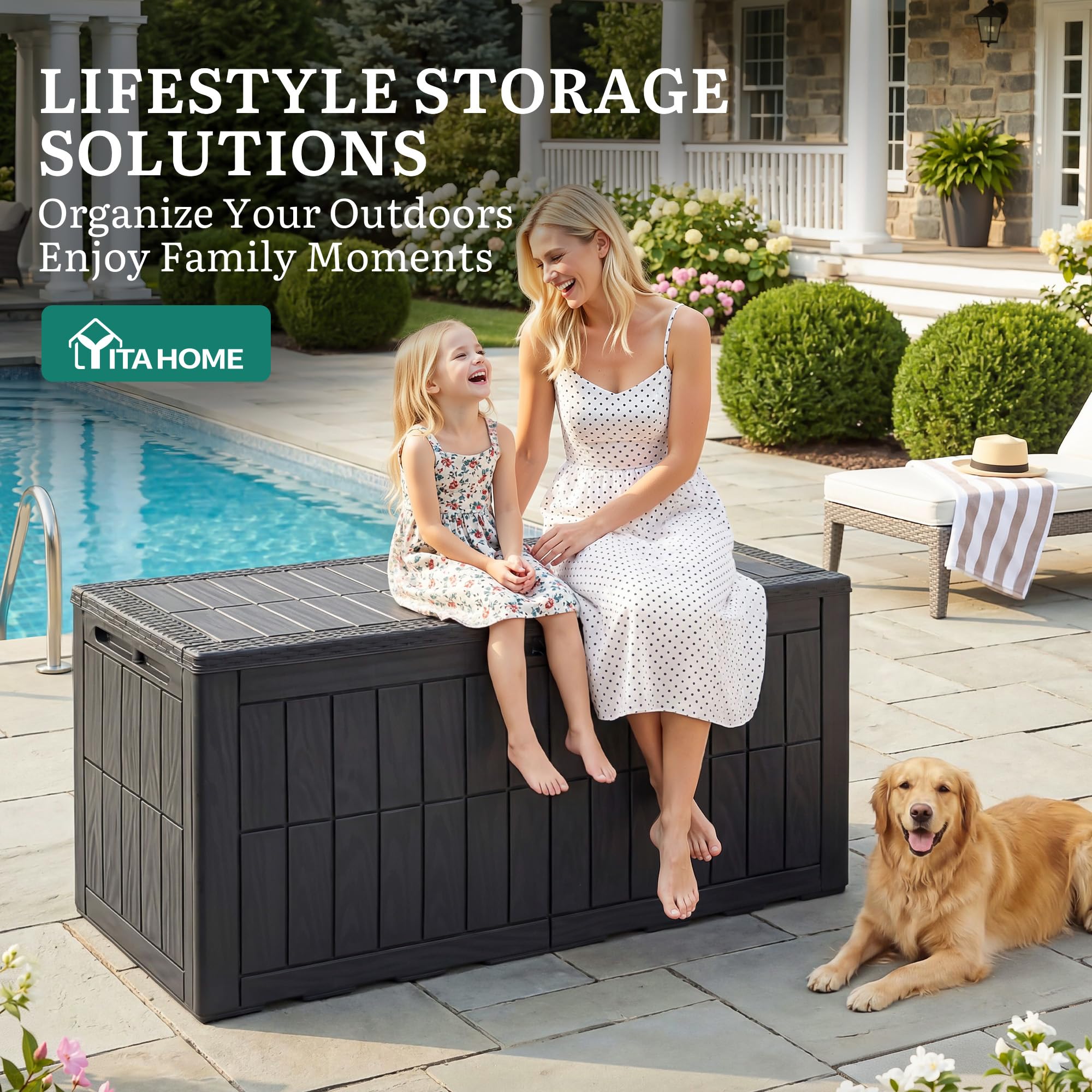 YITAHOME interior packed with cushions and pool accessories efficiently