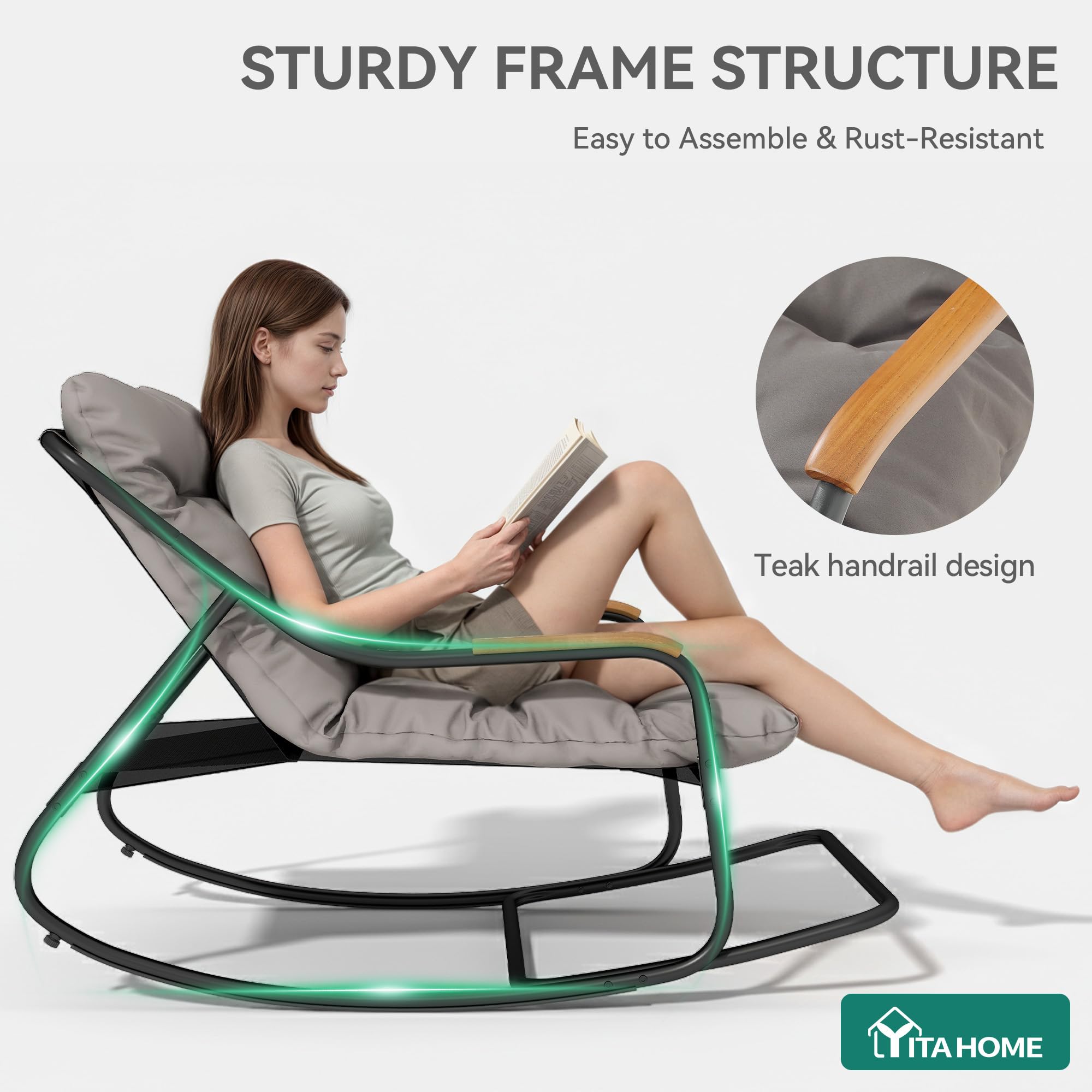 YITAHOME teak armrest close shot highlighting warm wood finish and comfortable touch