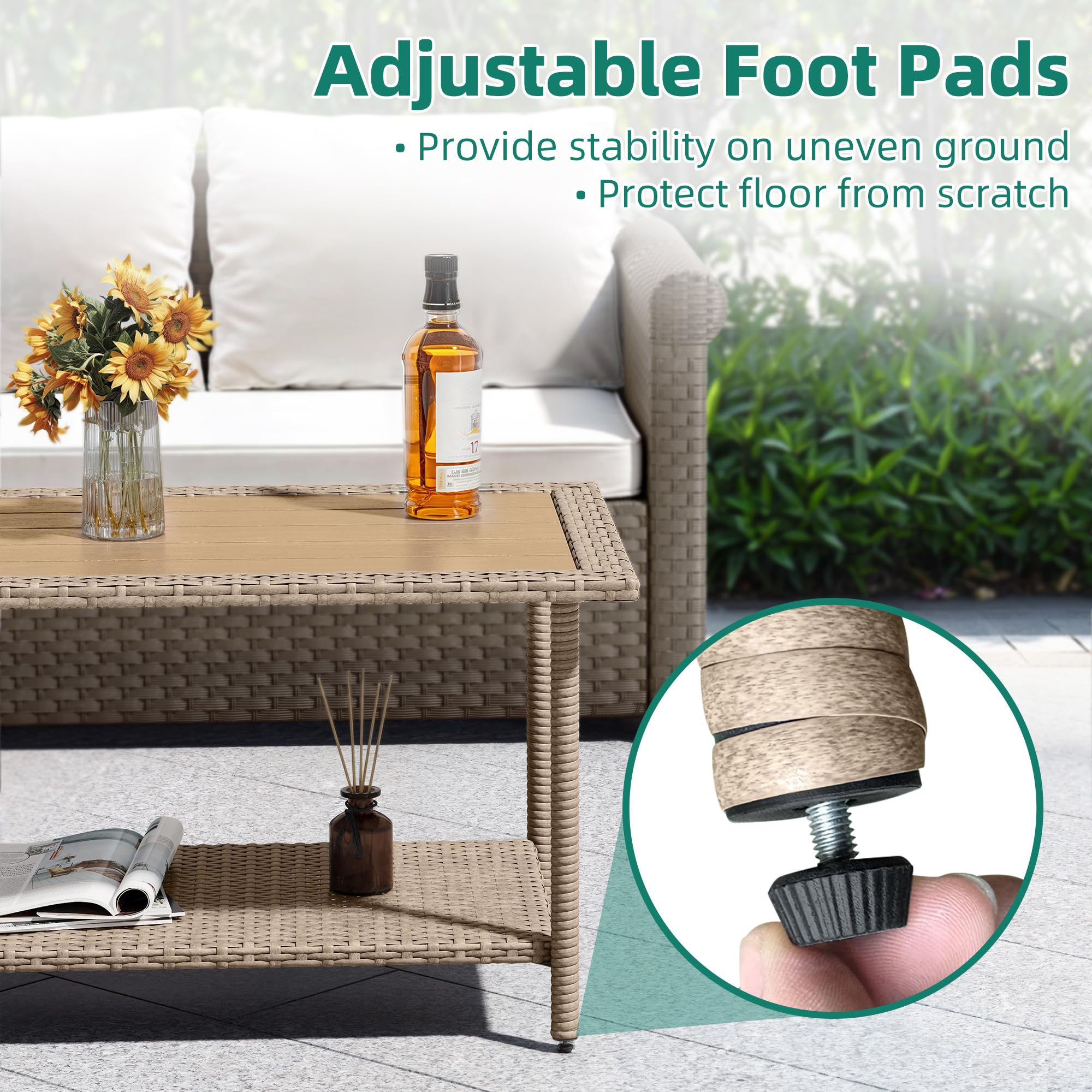 YITAHOME close top view of plastic wood tabletop offering scratch resistance
