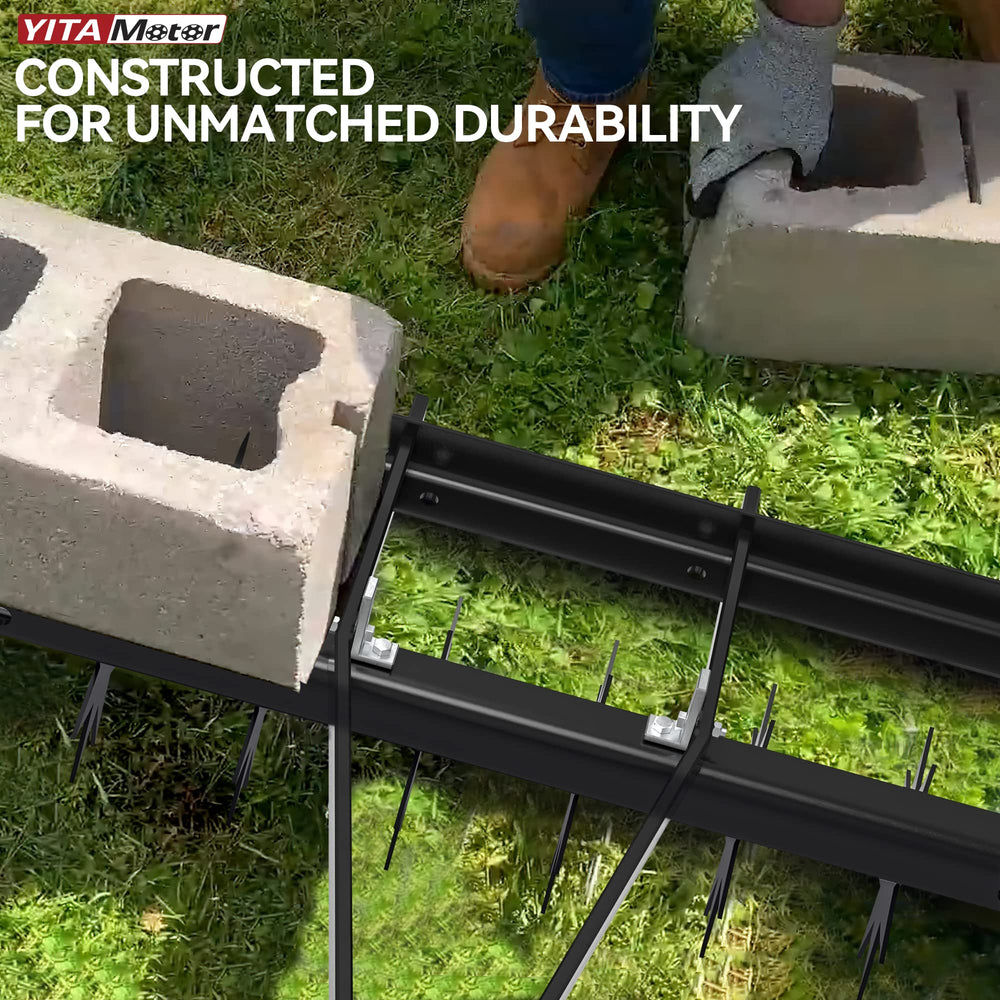 YITAMOTOR tow-behind aerator in use behind ATV improving lawn coverage