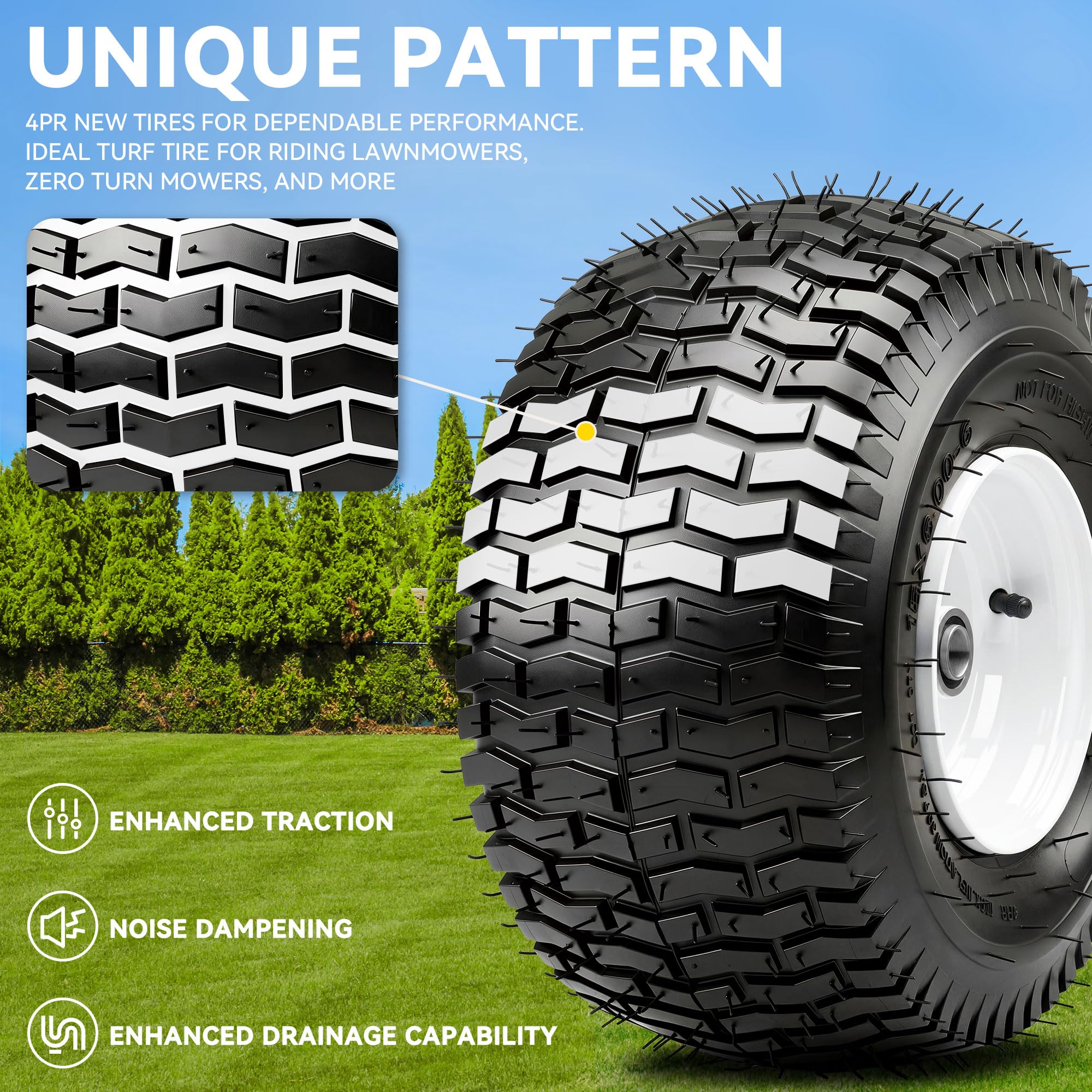 YITAMOTOR closeup of tread pattern providing turf-friendly traction benefit