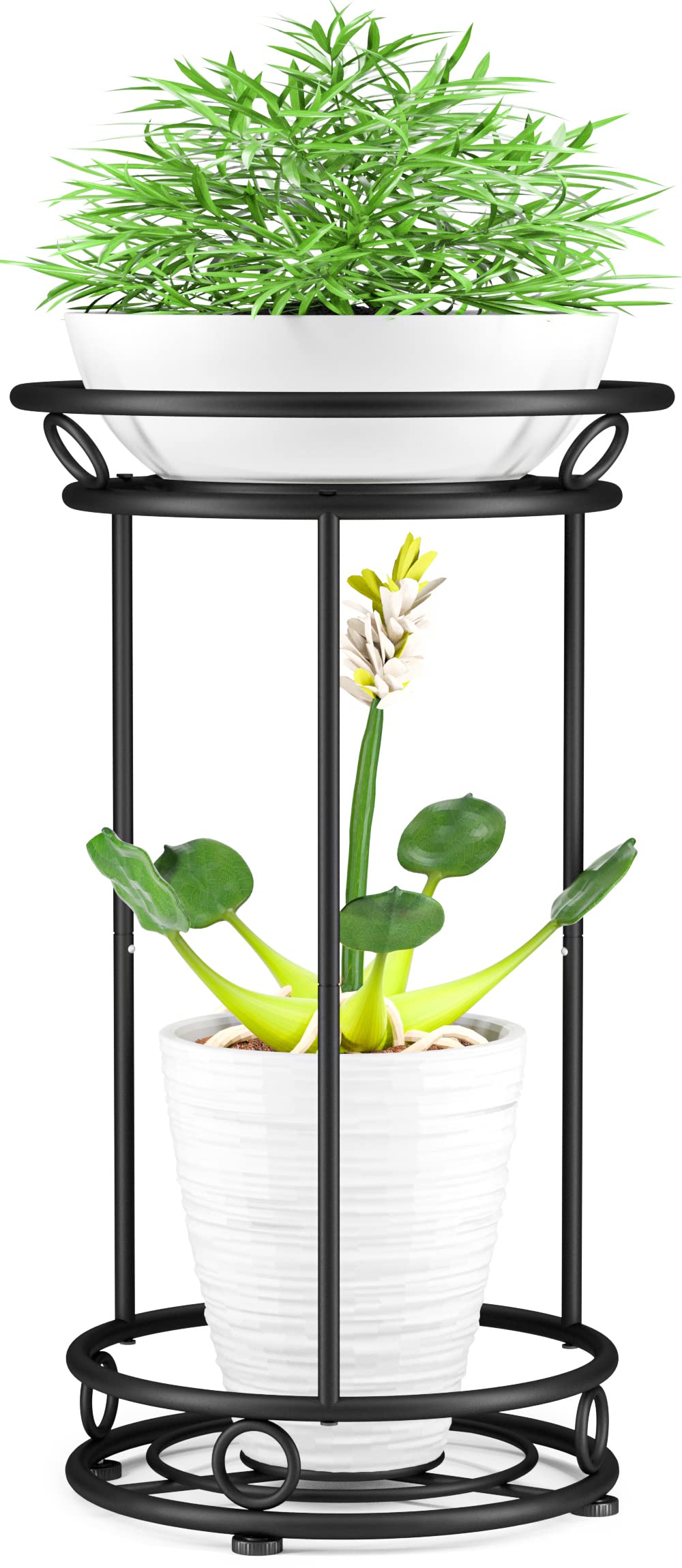 YIUKEA plant stand front view showing two-tier display and space-saving design