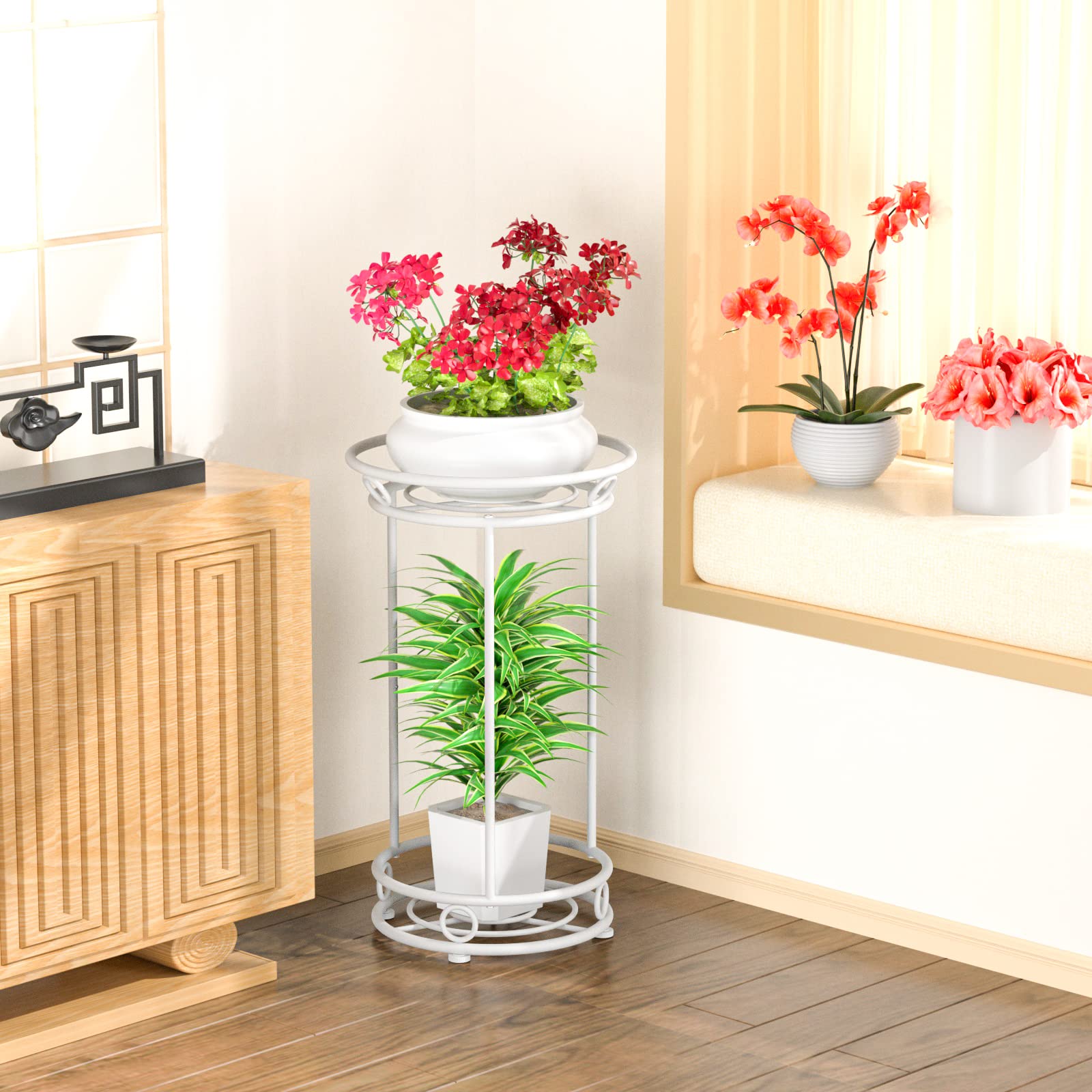 YIUKEA plant stand on balcony showing outdoor use and decorative impact