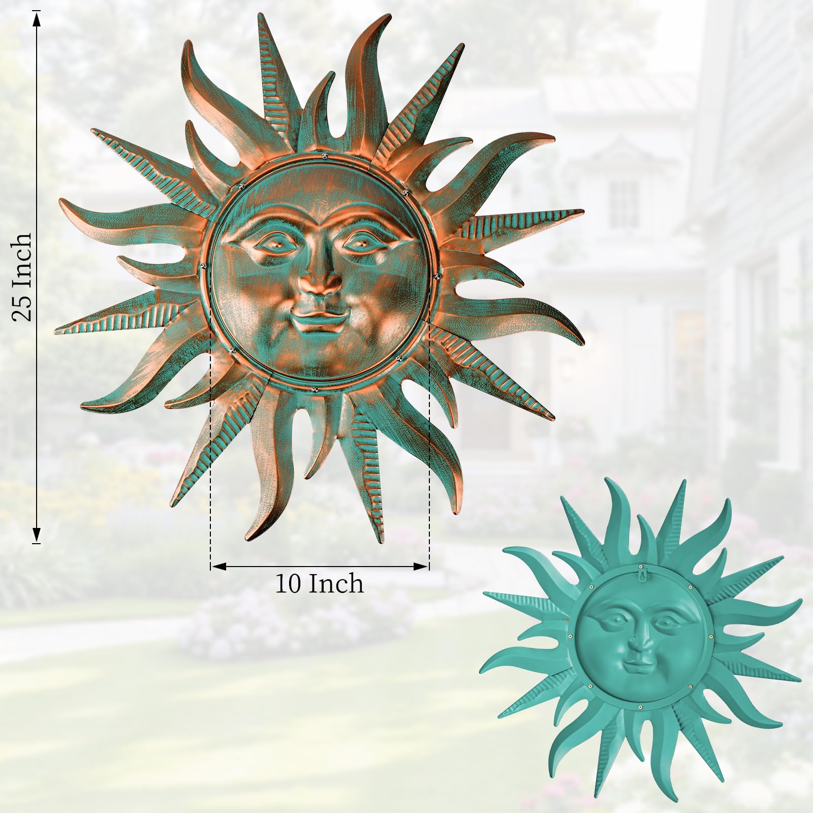 YIWEMON close-up texture of metal sun highlighting handpainted patina and depth