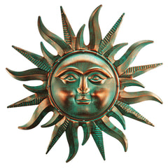 YIWEMON front view of verdigris sun decor shows focal design and vibrant appeal