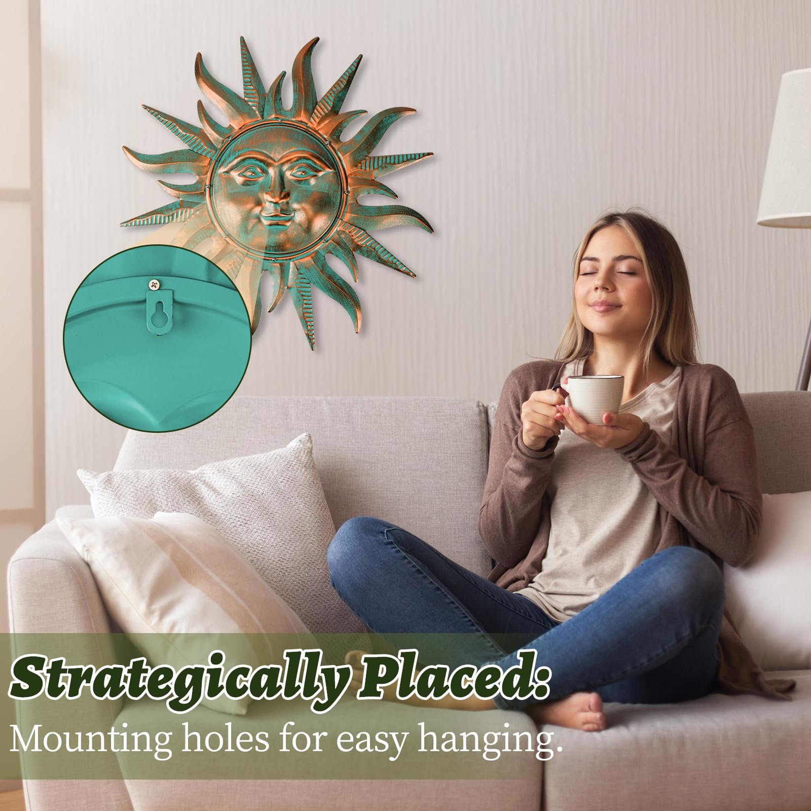 YIWEMON sun over living room mantel creating focal point and cozy atmosphere