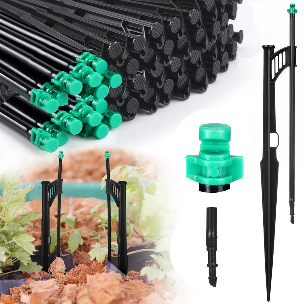 Yiyiring front view showing 50 green stakes for quick garden watering setup