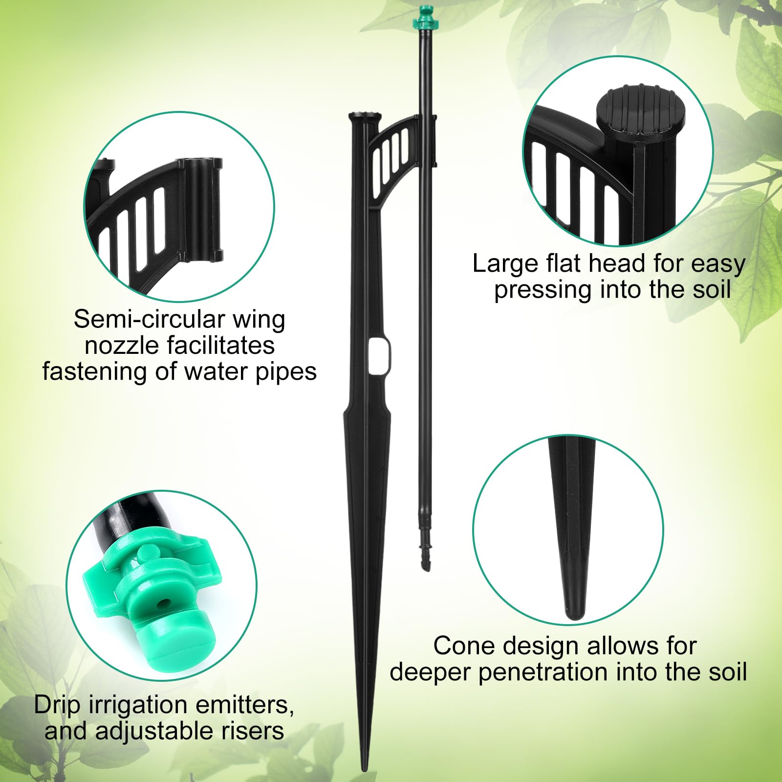 Yiyiring stake installed in pot delivering gentle water directly to roots