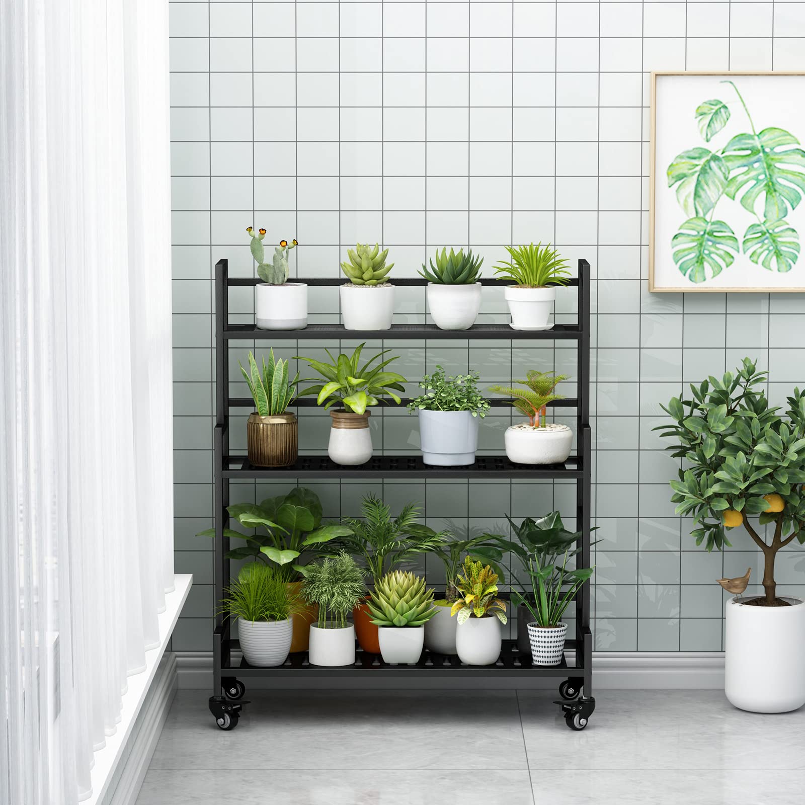 YIZAIJIA plant stand on balcony demonstrating outdoor display and space saving