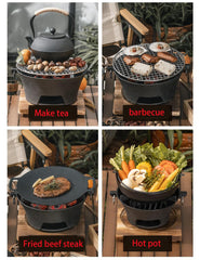 YJTAN hibachi in use grilling steak demonstrating smoky flavor and searing benefit