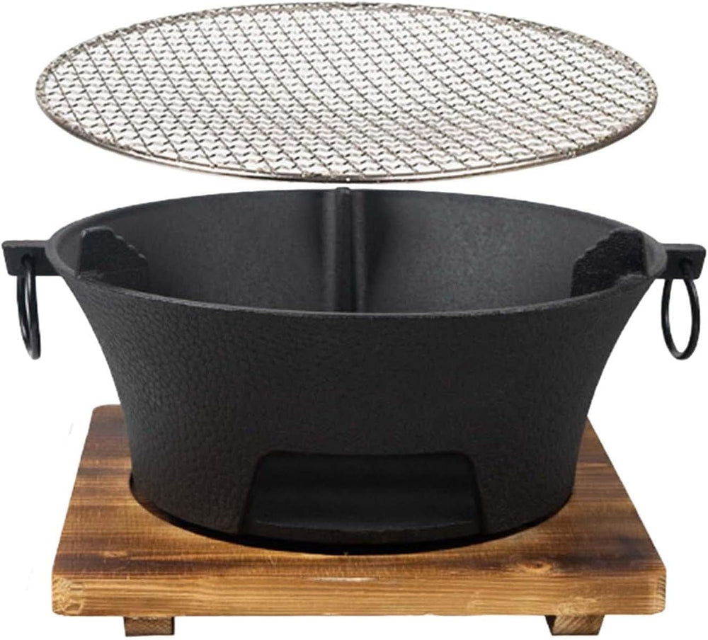 YJTAN front view of cast iron hibachi showing sturdy design and portability benefit