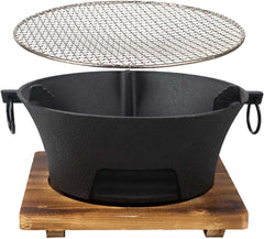 YJTAN front view of cast iron hibachi showing sturdy design and portability benefit