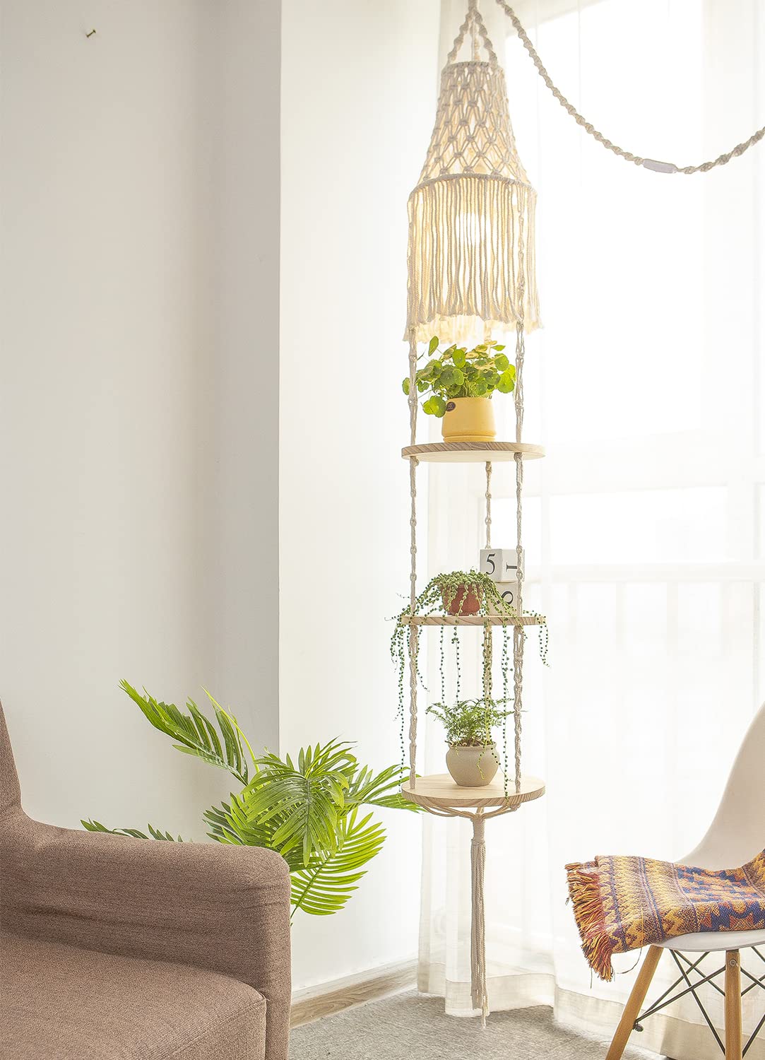 YKBU front view hanging shelf showing boho display and space-saving benefit
